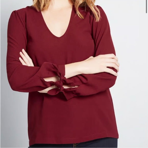 New ModCloth Ideal Discovery Long Sleeve Blouse Dark Red - Picture 1 of 7